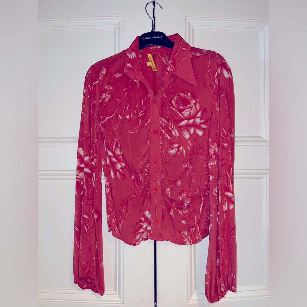 CATHERINE MALANDRINO Printed Silk Long Sleeve Blouse